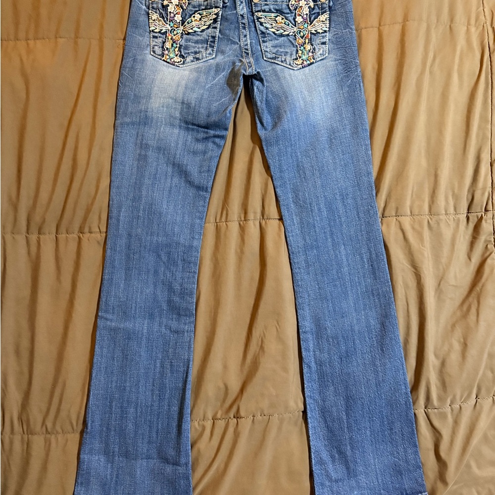 Miss Me Signature Blue Women's Boot Bootcut Jeans with Embroidery sz 27